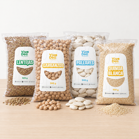 Pack Despensa de Menestras Viva Deli: lentejas, garbanzos, pallares y quinua orgánicos